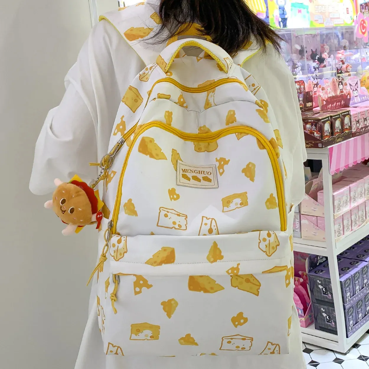 Wenkouban-Female Cute Cartoon Printing Waterproof School Bag Student Nylon Laptop Travel College Backpack Lady Kawaii Girl Book Bag Women