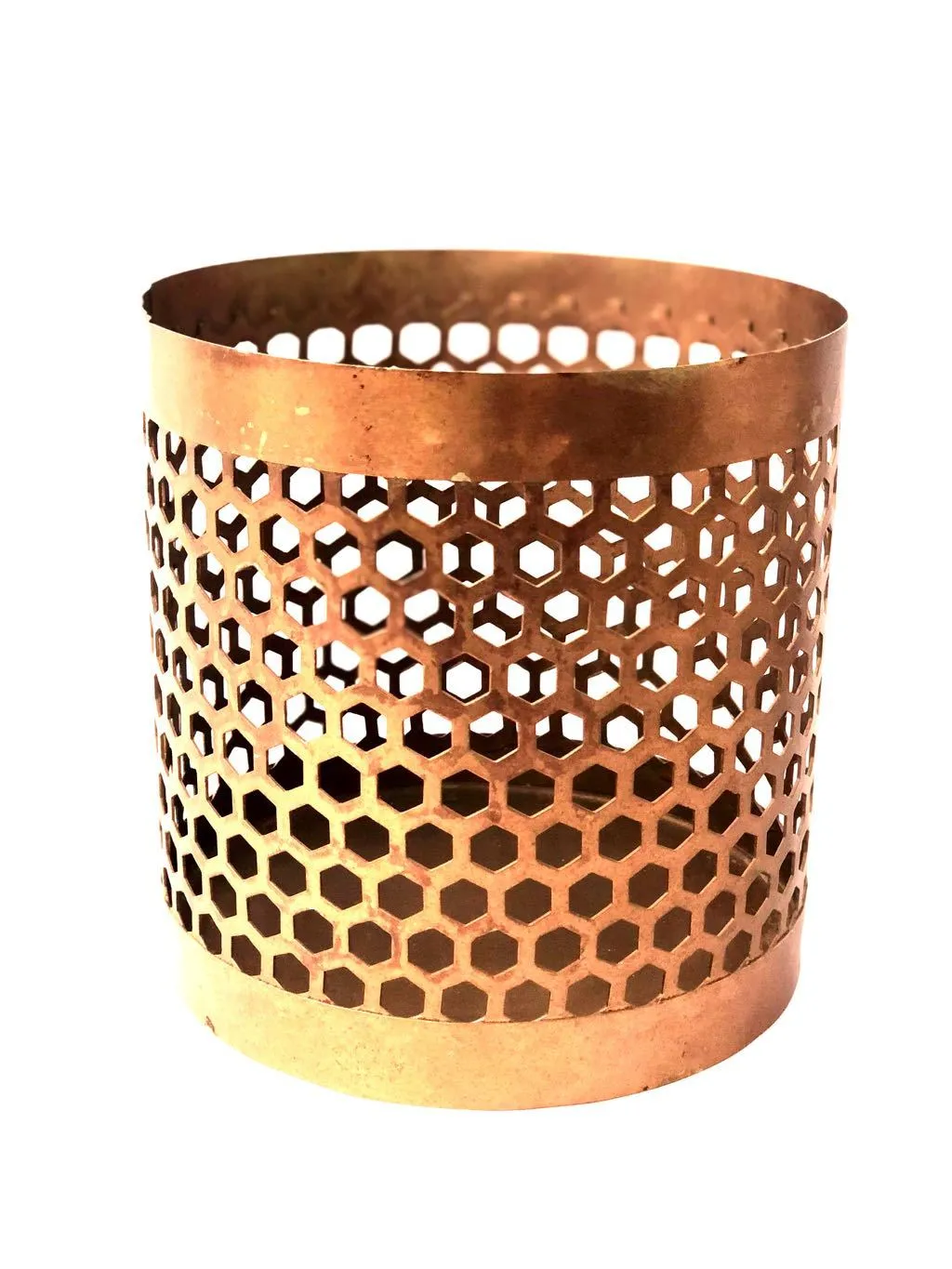 Wide Cylinder Shadow Candle Holder Honeycomb Style Major Attraction Tamrapatra