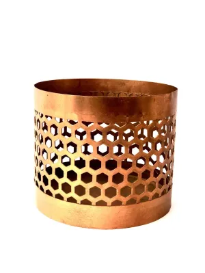 Wide Cylinder Shadow Candle Holder Honeycomb Style Major Attraction Tamrapatra