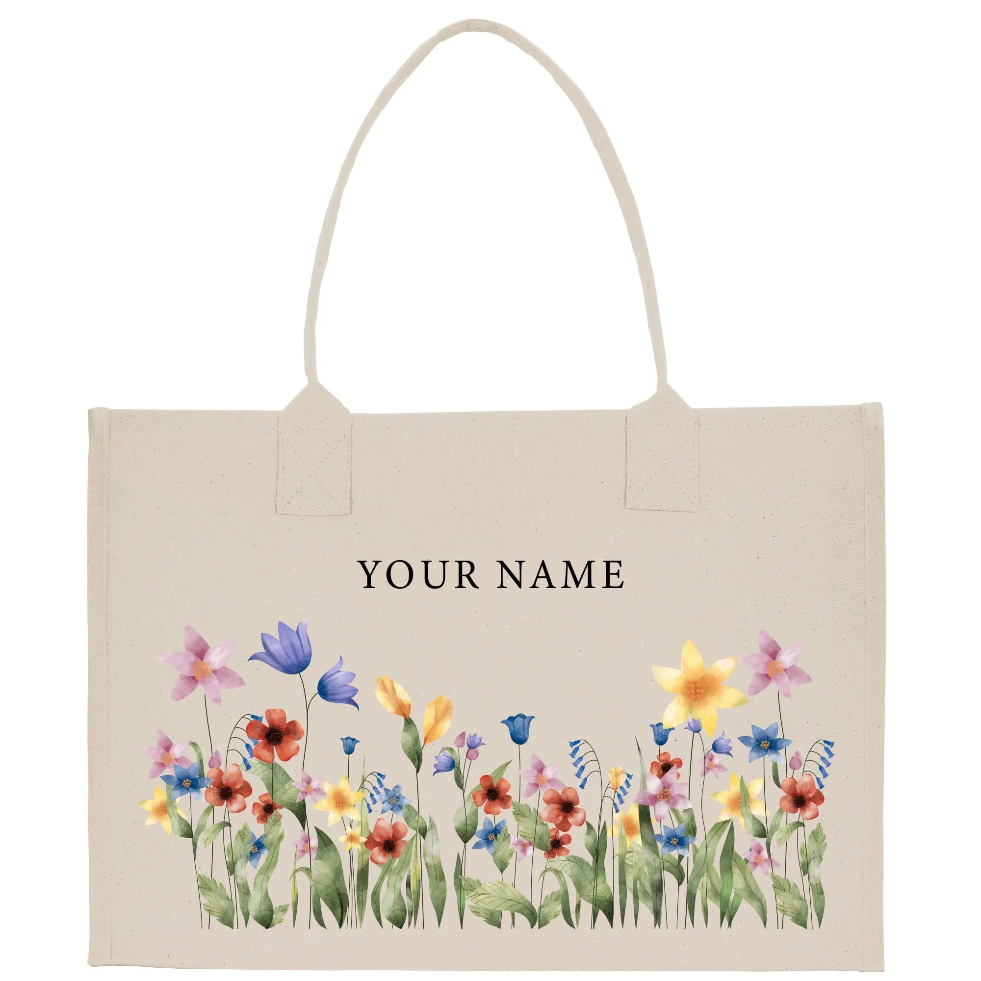 Wildflowers Personalized Name Cotton Canvas Tote Bag Custom Tote Bag Gift for Her Bridesmaid Wedding Party Tote Birthday Gift Bag (WPLT1001)