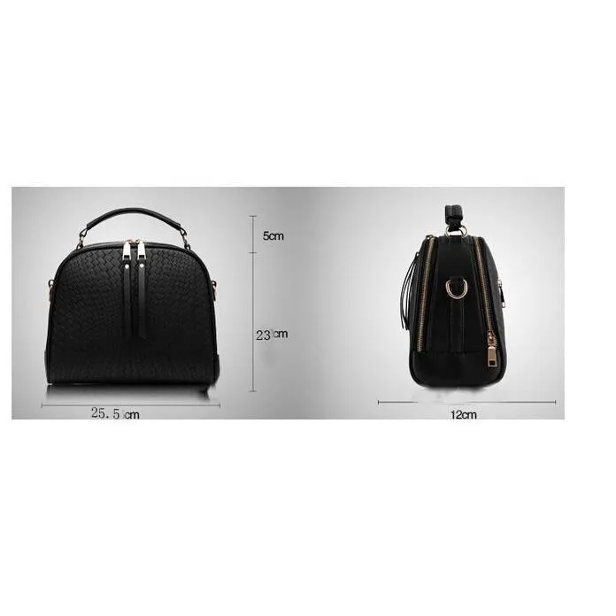 Women Black Zig Zag Quilted Faux-Leather Handbag with Dual Compartments
