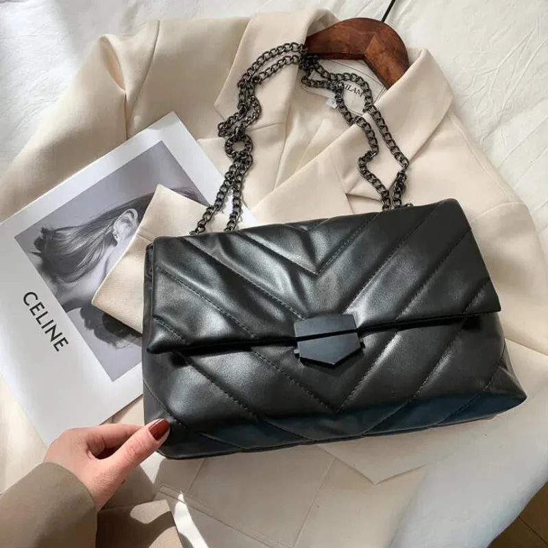 Women Casual Chain Crossbody Leather Messenger Bag