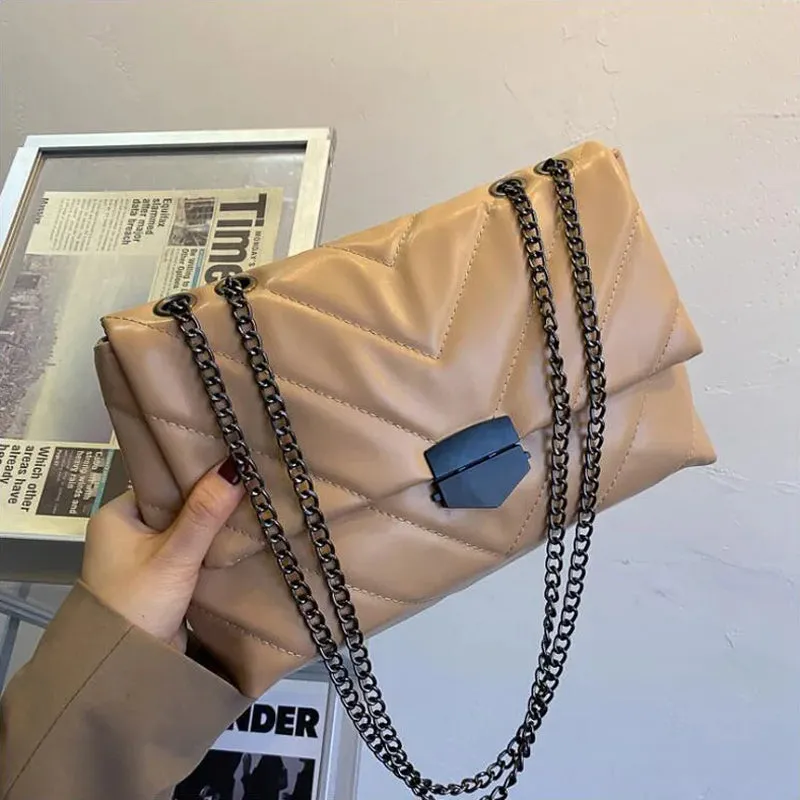 Women Casual Chain Crossbody Leather Messenger Bag