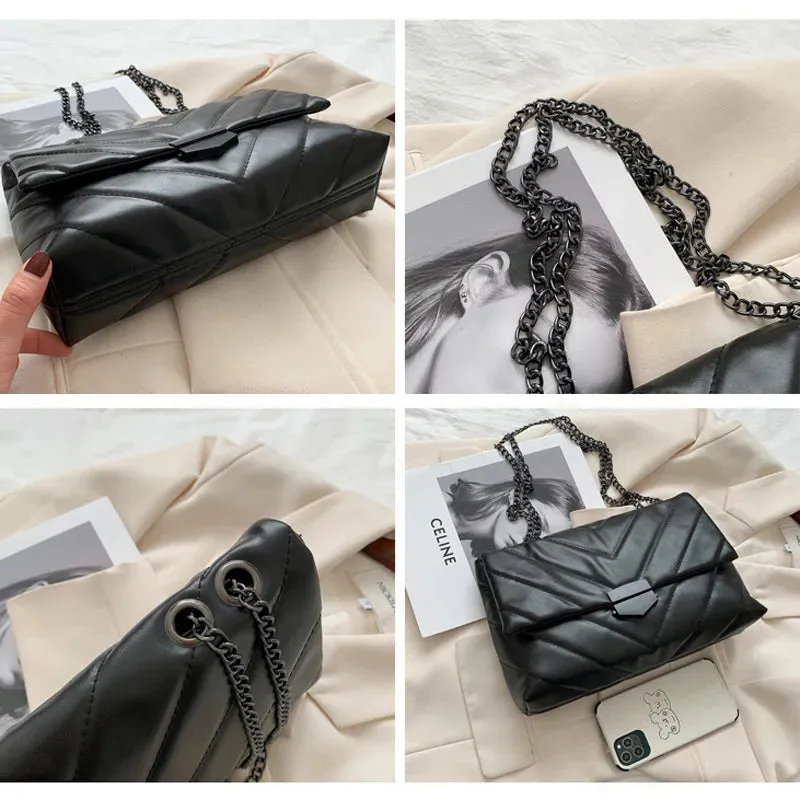 Women Casual Chain Crossbody Leather Messenger Bag