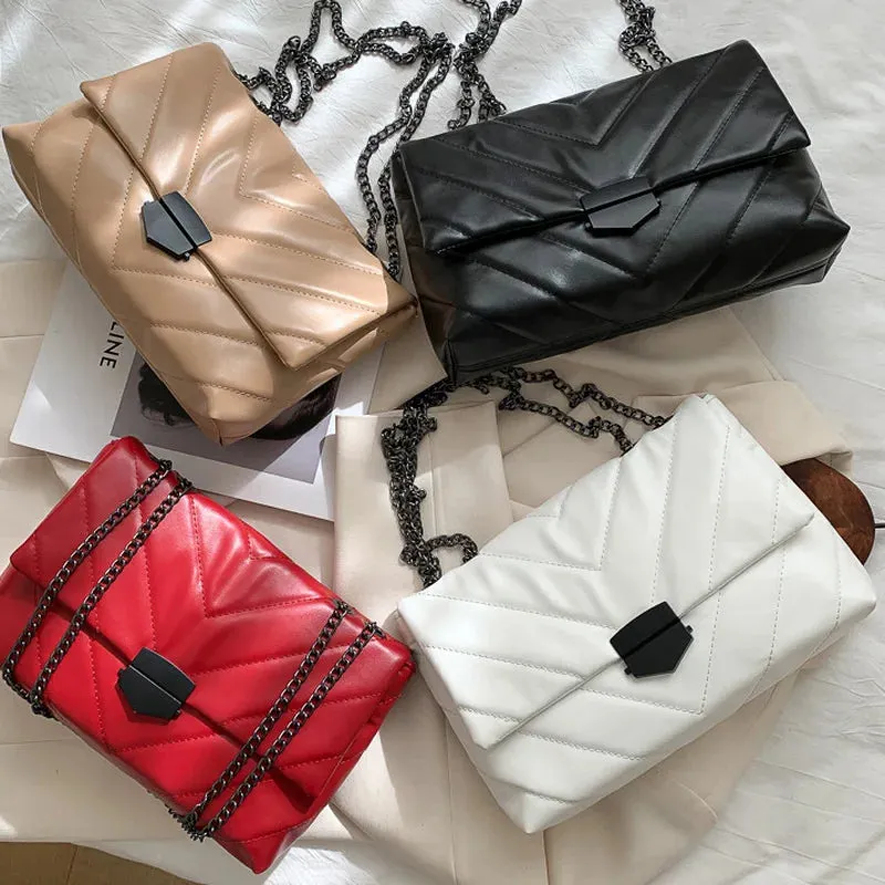 Women Casual Chain Crossbody Leather Messenger Bag