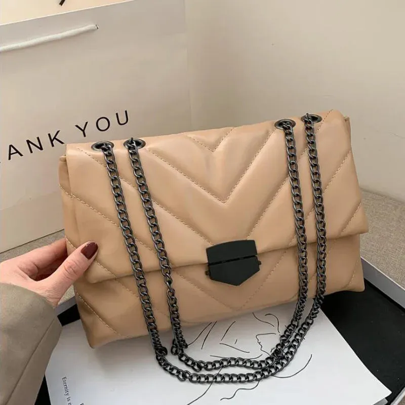 Women Casual Chain Crossbody Leather Messenger Bag