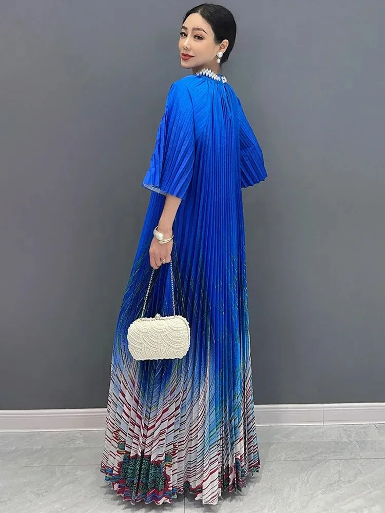 Women's Luxurious Comfort Plaid Midi Blue Dress