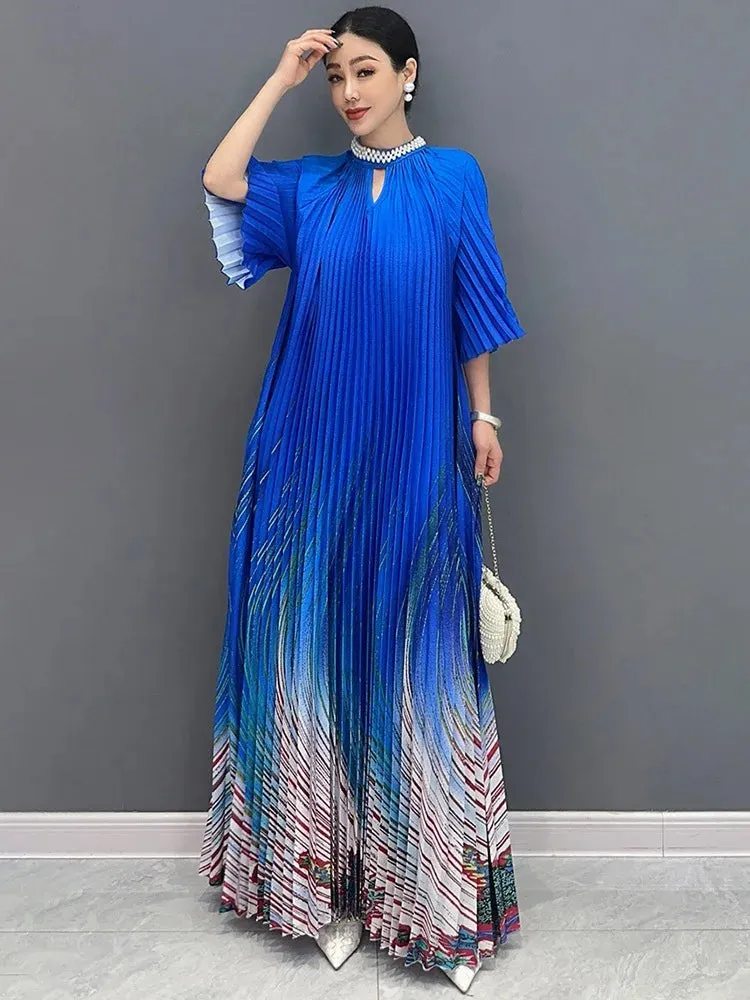 Women's Luxurious Comfort Plaid Midi Blue Dress