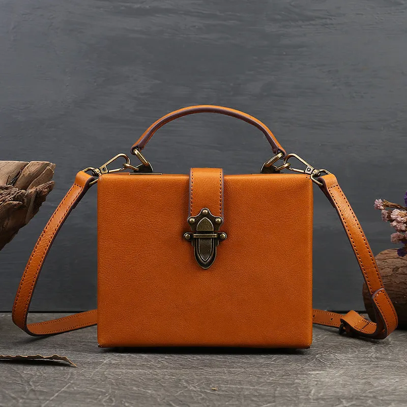 Womens Square Crossbody Bag Black Leather Shoulder Bag For Women