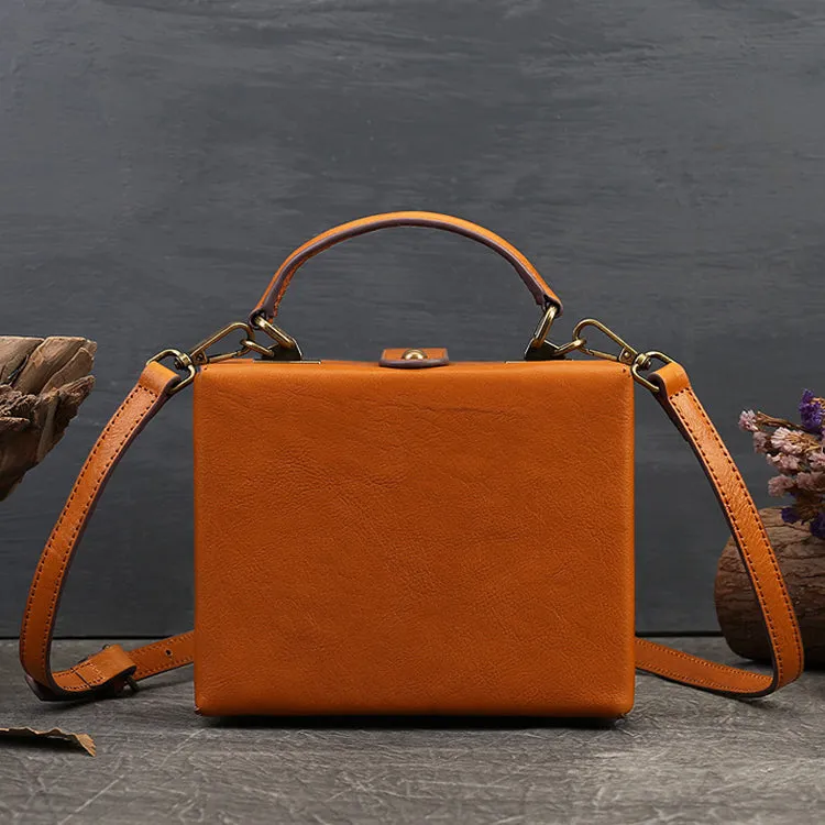 Womens Square Crossbody Bag Black Leather Shoulder Bag For Women