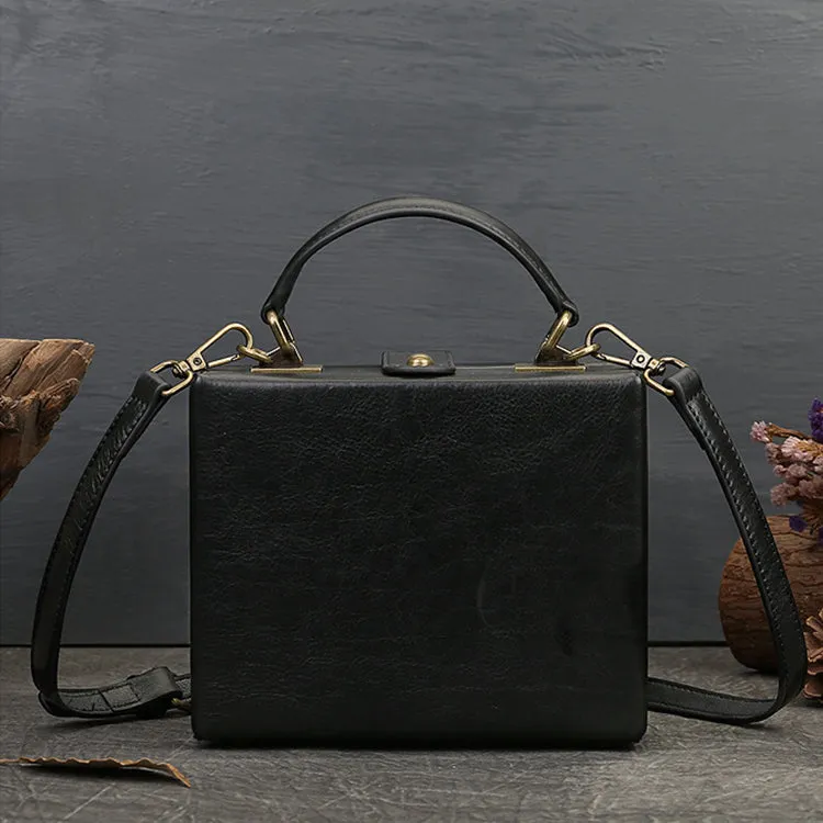 Womens Square Crossbody Bag Black Leather Shoulder Bag For Women