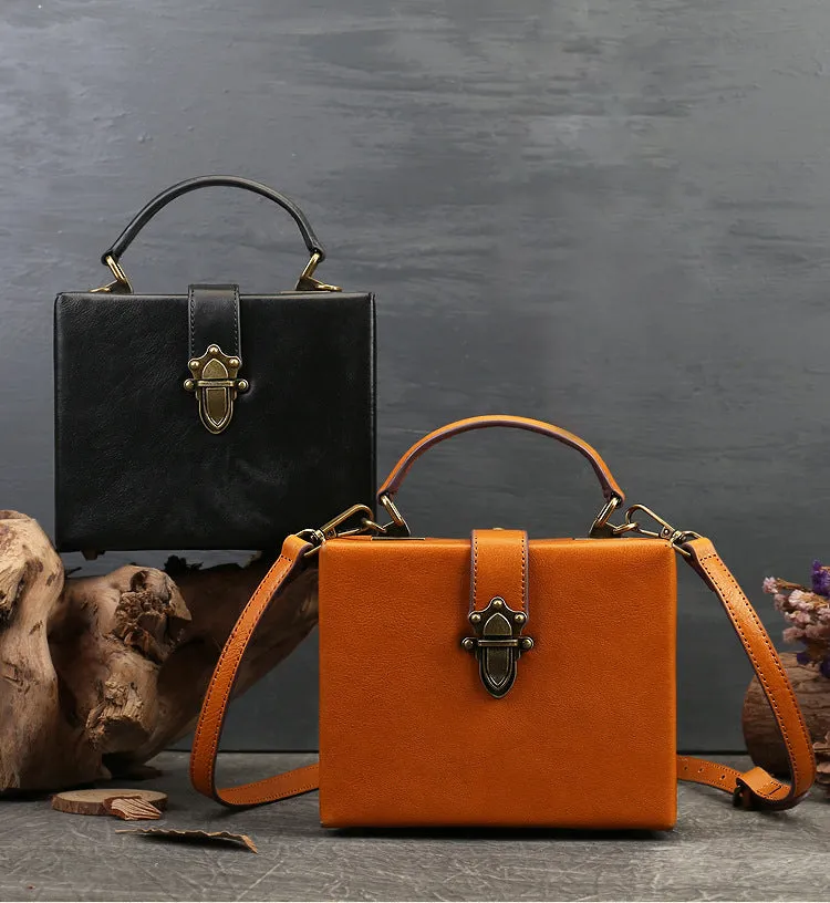 Womens Square Crossbody Bag Black Leather Shoulder Bag For Women