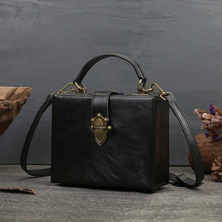 Womens Square Crossbody Bag Black Leather Shoulder Bag For Women