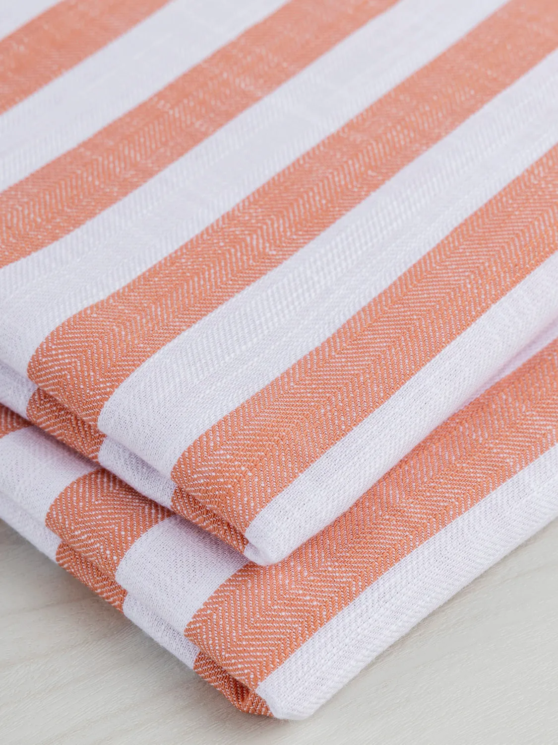 Yarn Dyed Herringbone Striped Cotton - Coral   White - Swatch
