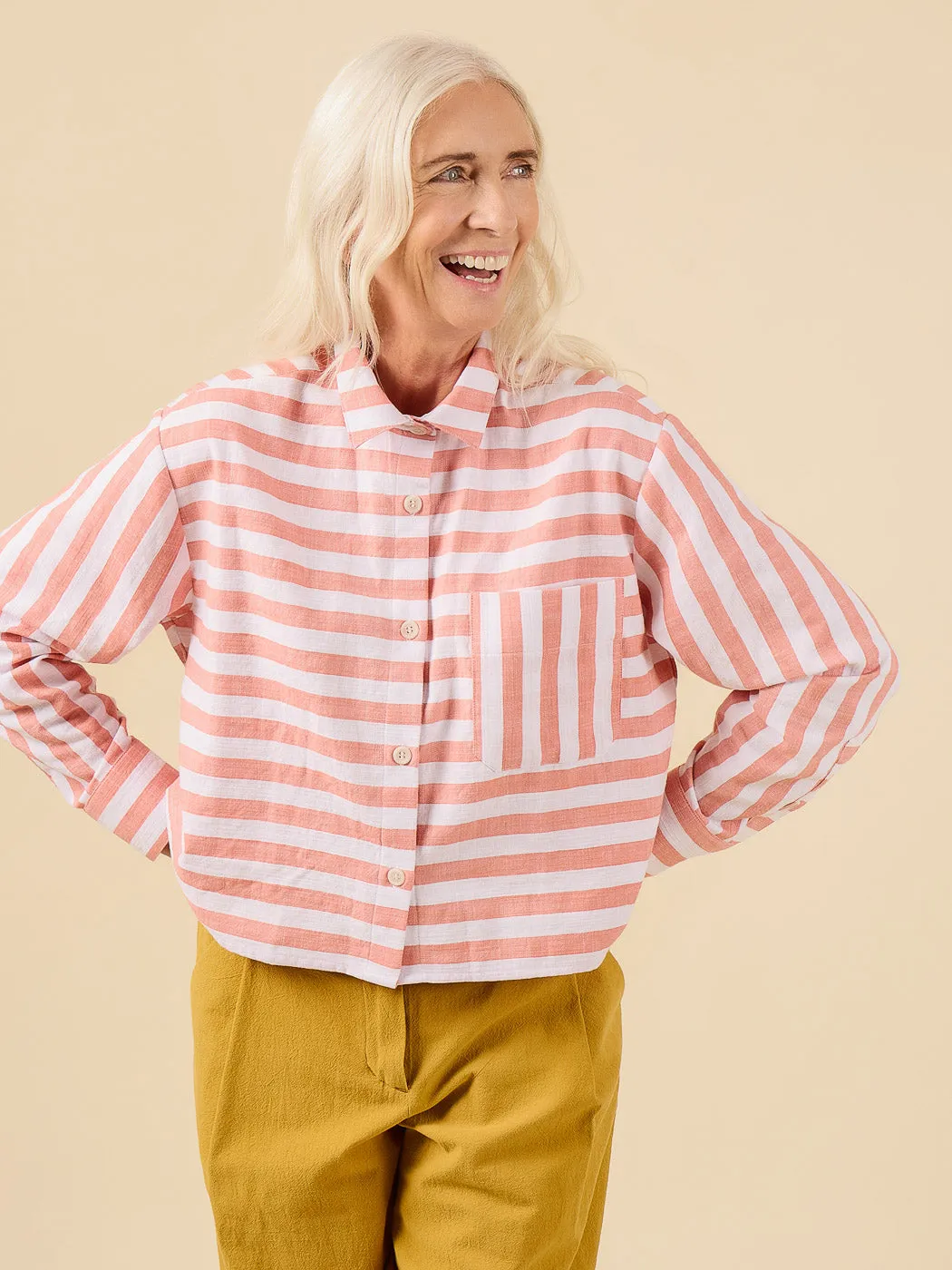 Yarn Dyed Herringbone Striped Cotton - Coral   White - Swatch