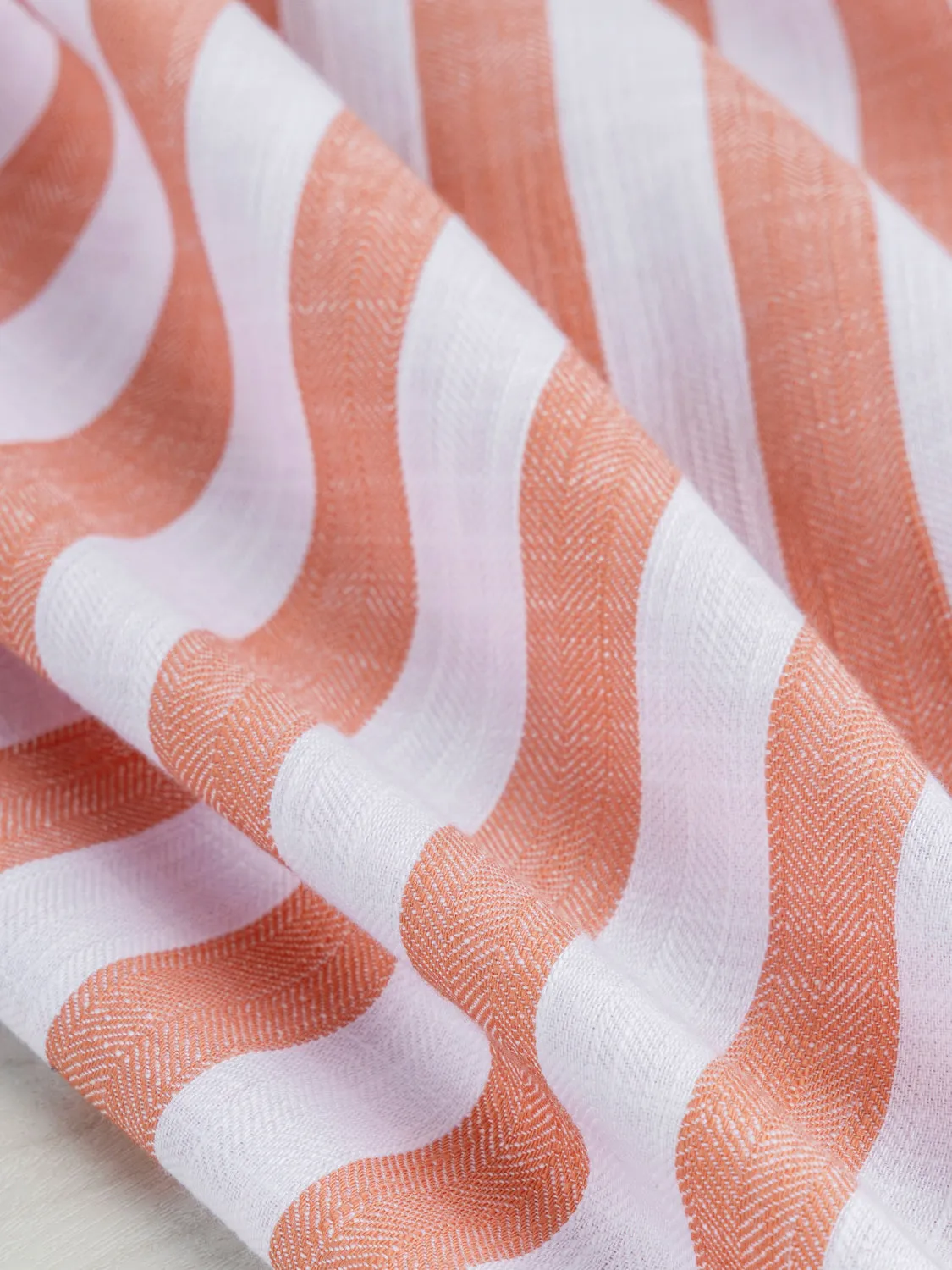 Yarn Dyed Herringbone Striped Cotton - Coral   White - Swatch